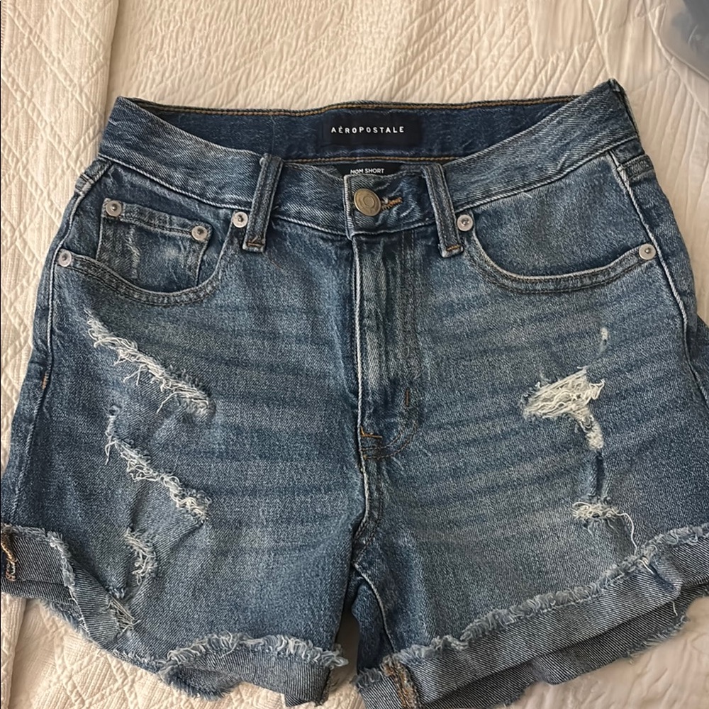 Aeropostale Blue Jean Shorts Distressed High-Waisted